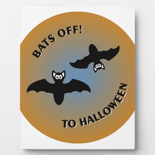 Halloween Bats Orange Blue Plaque (Front)