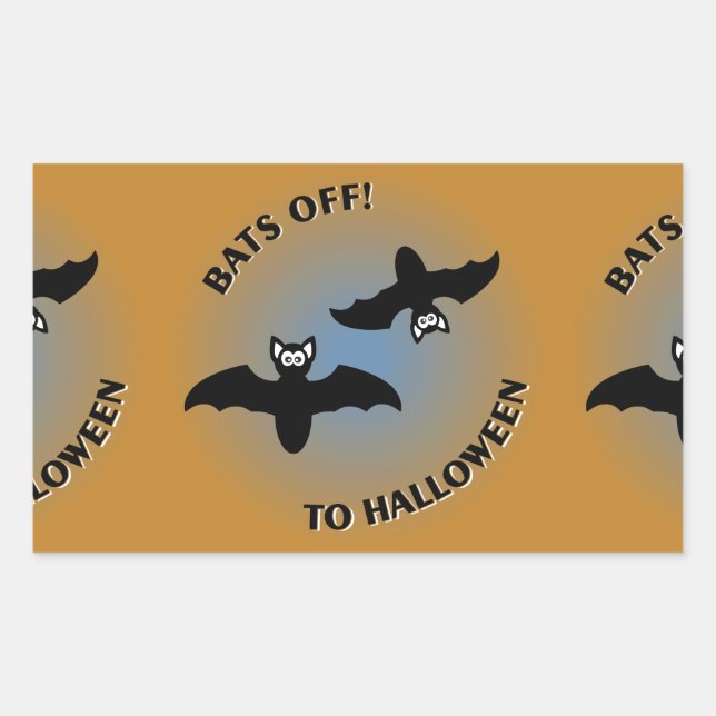Halloween Bats Orange Blue Rectangular Sticker (Front)