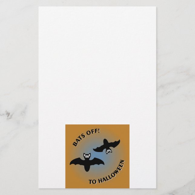 Halloween Bats Orange Blue Stationery (Front)