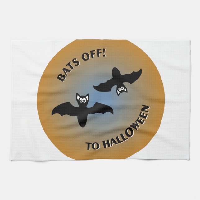 Halloween Bats Orange Blue Tea Towel (Horizontal)