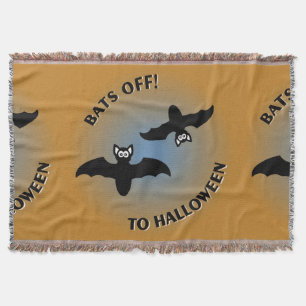 Halloween Bats Orange Blue Throw Blanket