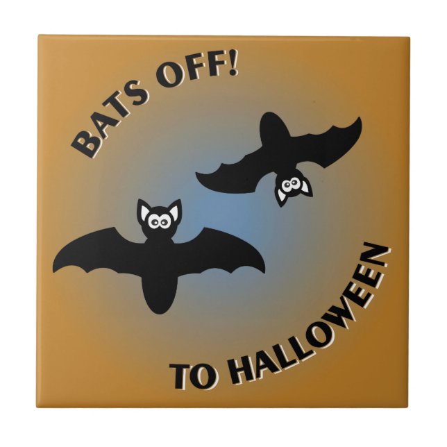 Halloween Bats Orange Blue Tile (Front)