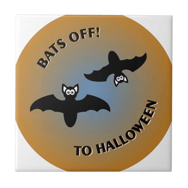 Halloween Bats Orange Blue Tile (Front)
