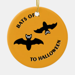 Halloween Bats Orange Ceramic Tree Decoration