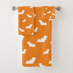 Halloween Bats Orange Pattern Spooky Scary Bath Towel Set