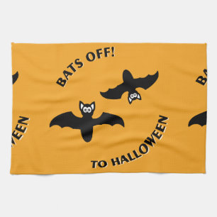 Halloween Bats Orange Tea Towel
