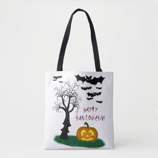 Halloween Bats Pumpkin Spooky Tree Tote Bag (Front)