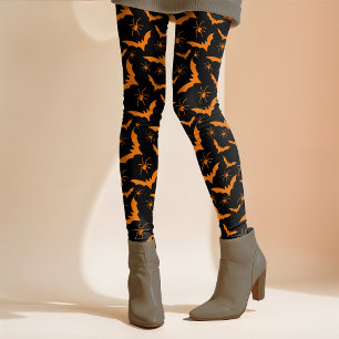 Halloween Bats Spiders Spooky Cute Orange Black Leggings