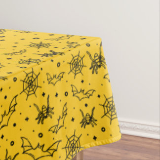 Halloween Bats Spiders Web on Large Yellow Tablecloth