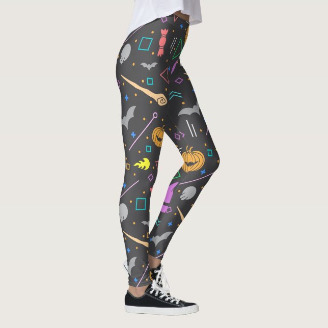 Halloween Bats WaterColor Pattern Modern Spooky  Leggings (Right)