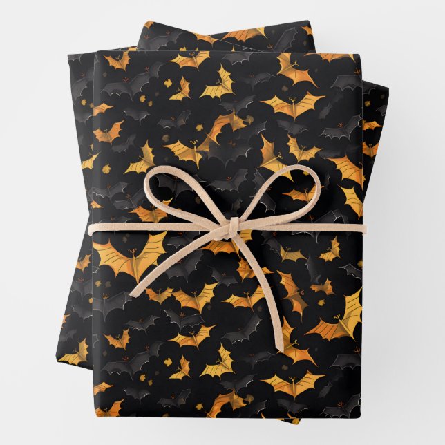 Halloween Bats Wrapping Paper Sheets (In situ)