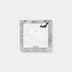 Halloween Bats Your Name on Black and White Grunge Post-it Notes