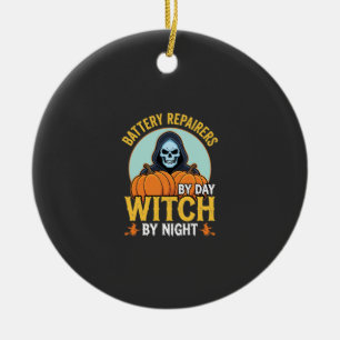 Halloween Battery Repairer Witch By Night Design Ceramic Tree Decoration