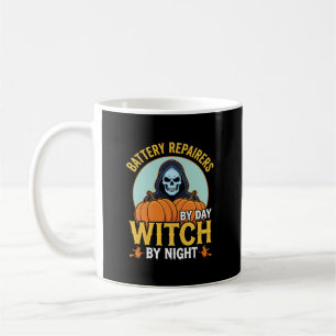 Halloween Battery Repairer Witch By Night Design Coffee Mug