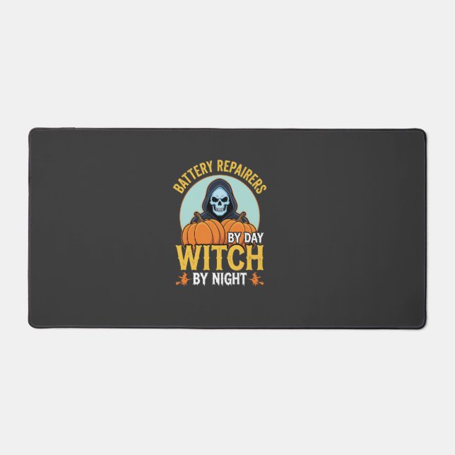 Halloween Battery Repairer Witch By Night Design Desk Mat (Front)