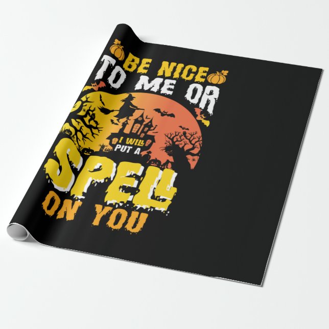 Halloween Be Nice To Me Birthday Wrapping Paper (Unrolled)