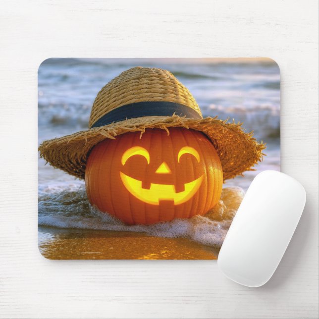 Halloween Beach Jack-o-lantern Mouse Pad (With Mouse)