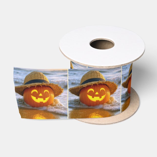 Halloween Beach Jack-o-lantern Satin Ribbon (Spool)