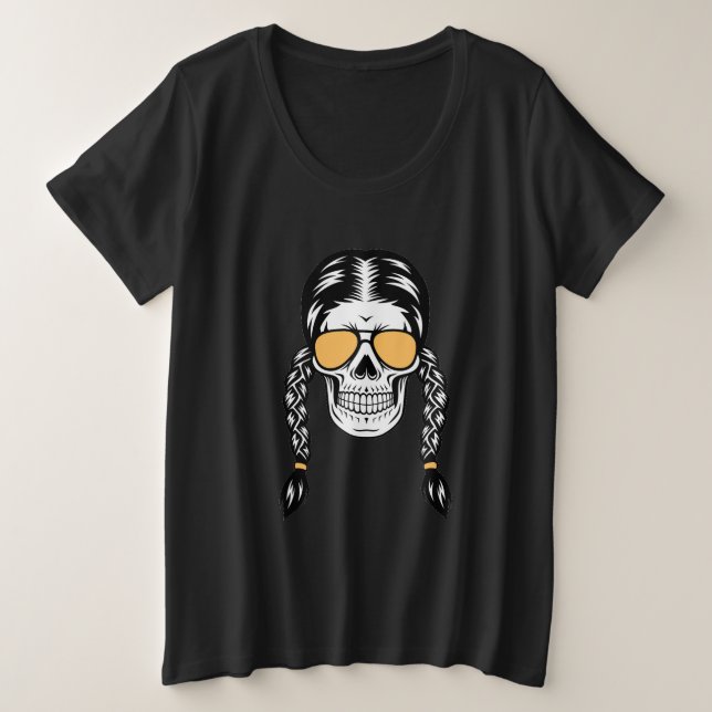 Halloween Beach with Skulls and Trenzas Plus Size T-Shirt (Design Front)