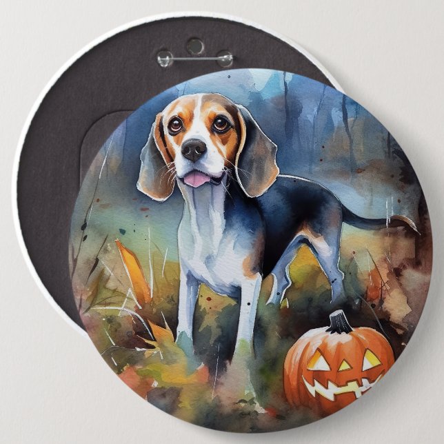 Halloween Beagle With Pumpkins Scary 6 Cm Round Badge (Front & Back)