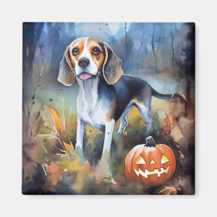 Halloween Beagle With Pumpkins Scary Magnet