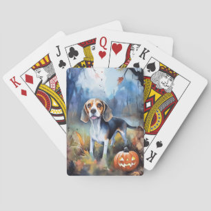 Halloween Beagle With Pumpkins Scary Playing Cards
