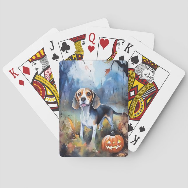 Halloween Beagle With Pumpkins Scary Playing Cards (Back)
