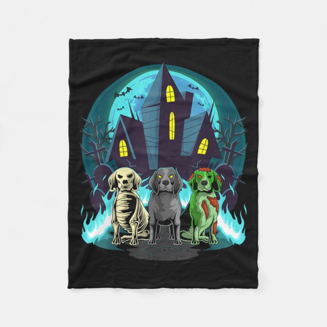 Halloween Beagles Zombie Skeleton Black Beagle Dog Fleece Blanket (Front)