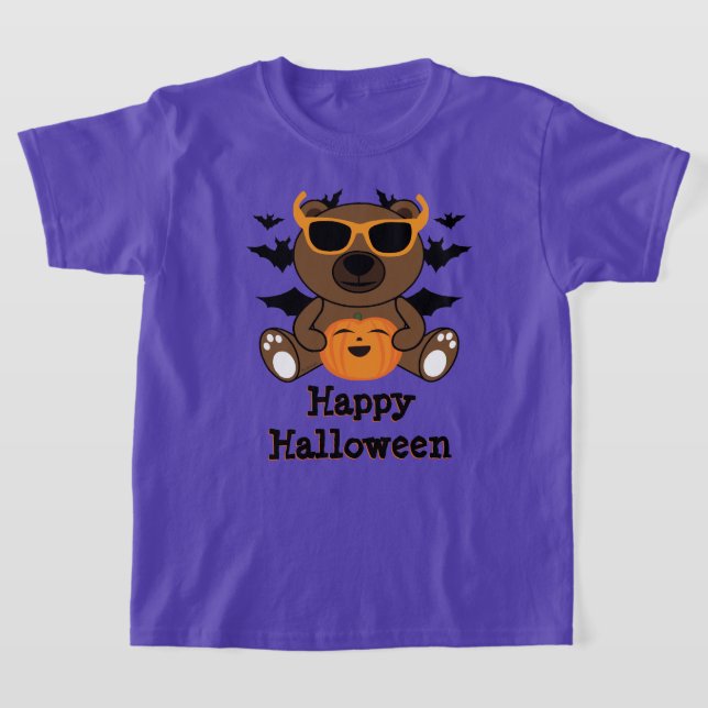 Halloween bear pumpkin Cool cute Personalise T-Shirt (Laydown)