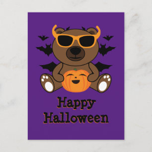 Halloween bear pumpkin Cool cute Purple Postcard