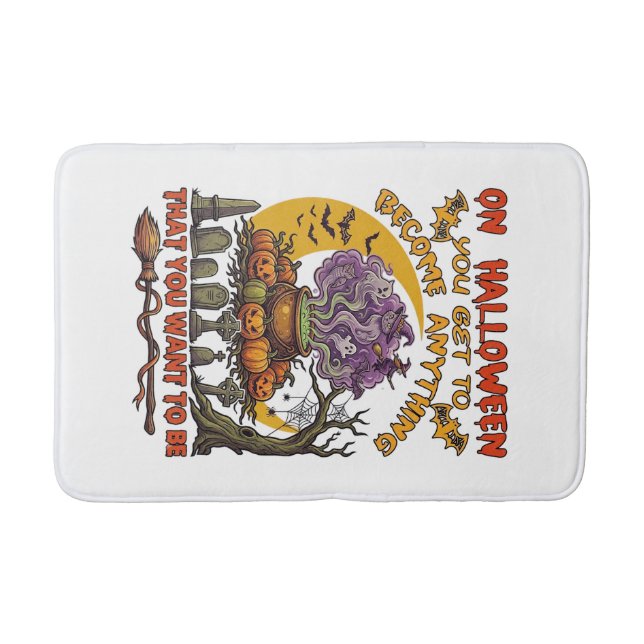 Halloween Become Anything Cauldron Cat Ghost Pumpk Bath Mat (Front)