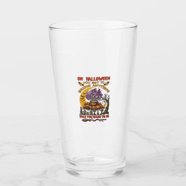 Halloween Become Anything Cauldron Cat Ghost Pumpk Glass (Front)