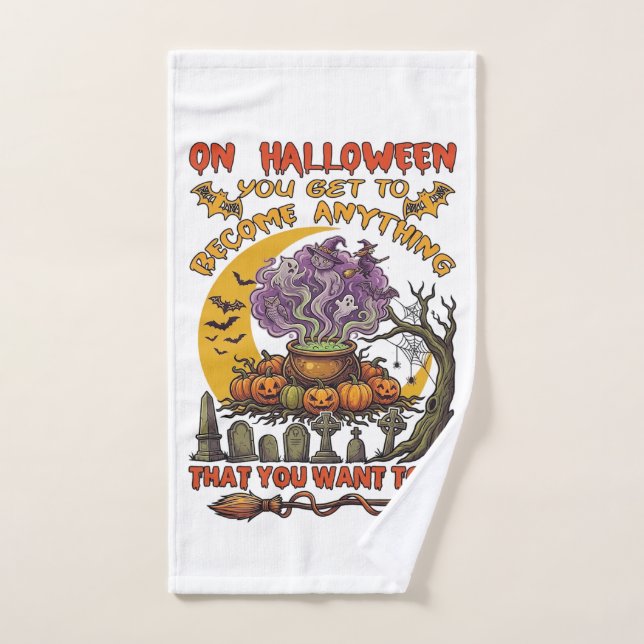 Halloween Become Anything Cauldron Cat Ghost Pumpk Hand Towel (Hand Towel)