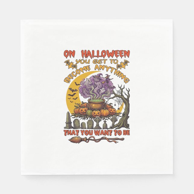 Halloween Become Anything Cauldron Cat Ghost Pumpk Napkin (Front)