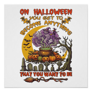 Halloween Become Anything Cauldron Cat Ghost Pumpk Poster