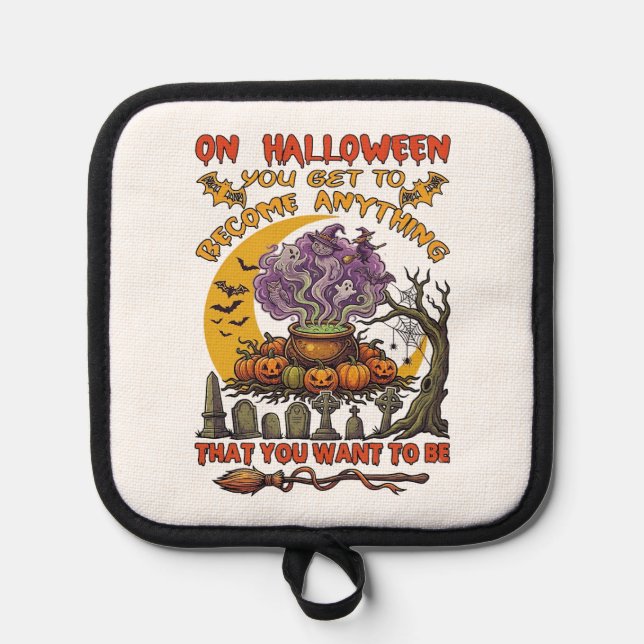 Halloween Become Anything Cauldron Cat Ghost Pumpk Pot Holder (Front)
