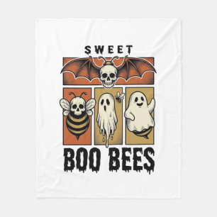 Halloween Bee Pun Vintage Engraving Ghost Bee Shir Fleece Blanket