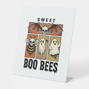 Halloween Bee Pun Vintage Engraving Ghost Bee Shir Pedestal Sign