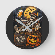 Halloween Beer Skeleton, a fun & spooky wall clock