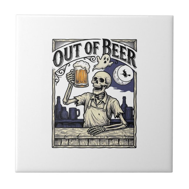Halloween Beer Skeleton Vintage Party Tile (Front)