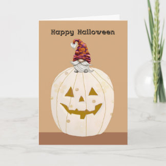 Halloween Beige Pumpkin with Gnome Card