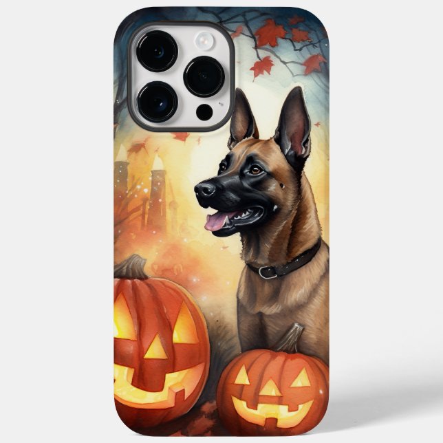 Halloween Belgian Malinoi With Pumpkins Scary Case-Mate iPhone Case (Back)