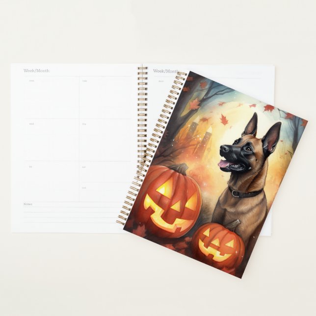 Halloween Belgian Malinoi With Pumpkins Scary Planner (Display)