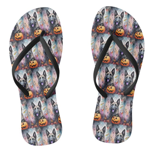 Halloween Belgian Shepherd  With Pumpkins Scary  Jandals (Footbed)