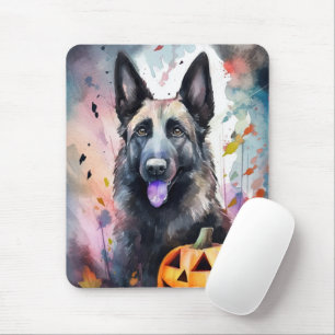 Halloween Belgian Shepherd With Pumpkins Scary Mouse Pad