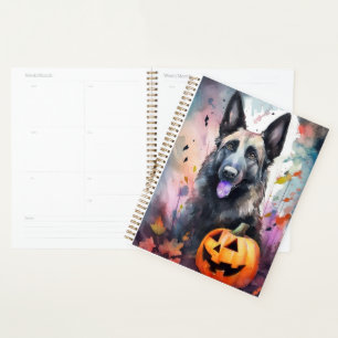 Halloween Belgian Shepherd With Pumpkins Scary Planner