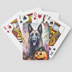 Halloween Belgian Shepherd  With Pumpkins Scary Playing Cards