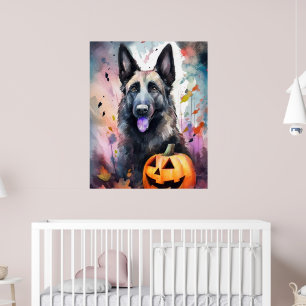 Halloween Belgian Shepherd With Pumpkins Scary Poster