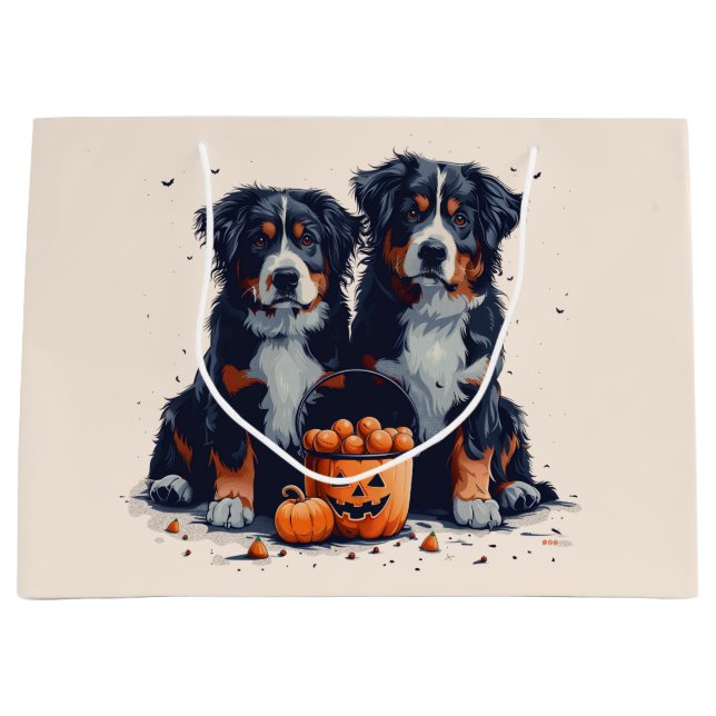 Halloween Bernese Mountain Dogs Pumpkin Large Gift Bag (Front)