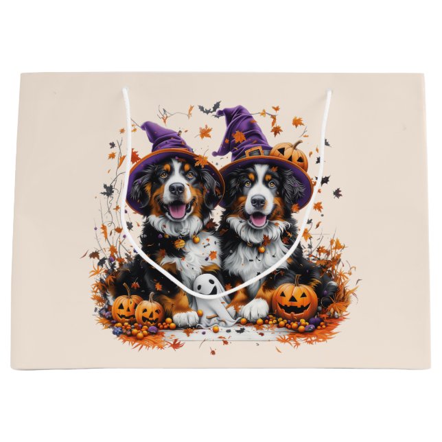 Halloween Bernese Mountain Dogs Witch Ghost Large Gift Bag (Front)